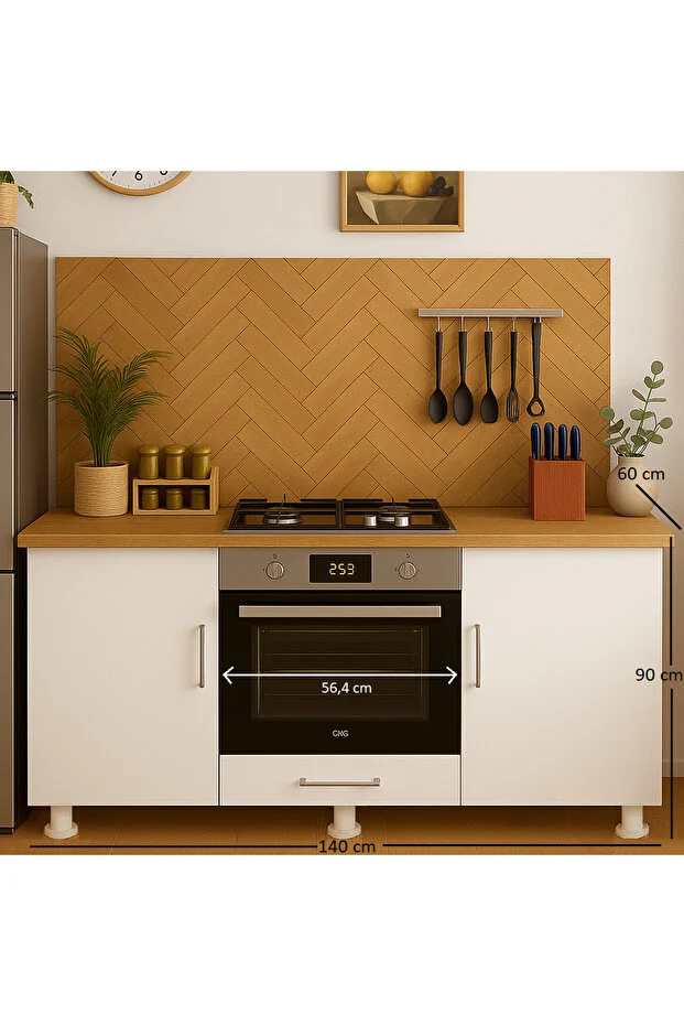 140 cm'lik Ankastre Dolabı Meşe Beyaz